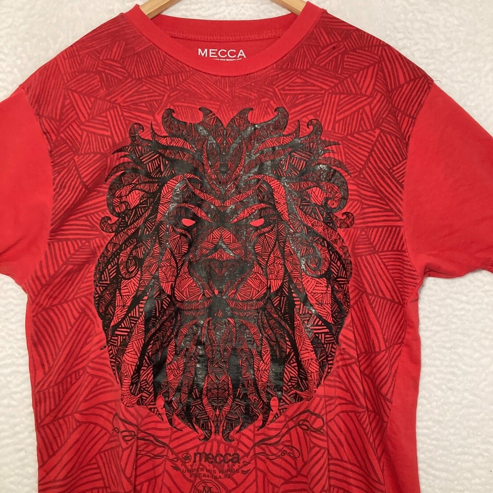 Vtg MECCA Shirt Mens XL Red Short Sleeve Geometric Lion Skater Streetwear Y2K